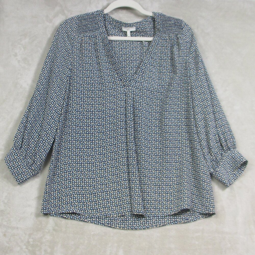 Joie Silk Blouse Tunic Loose Fit Shirt Size Small Half 3/4 Sleeve V Neck Blue